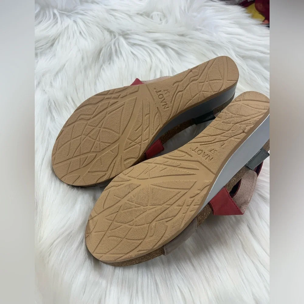 NAOT NEW vixen size 6 6.5 (37) Red Nubuck Ankle Strap Heel Wedge Sandals Shoes - Picture 7 of 10